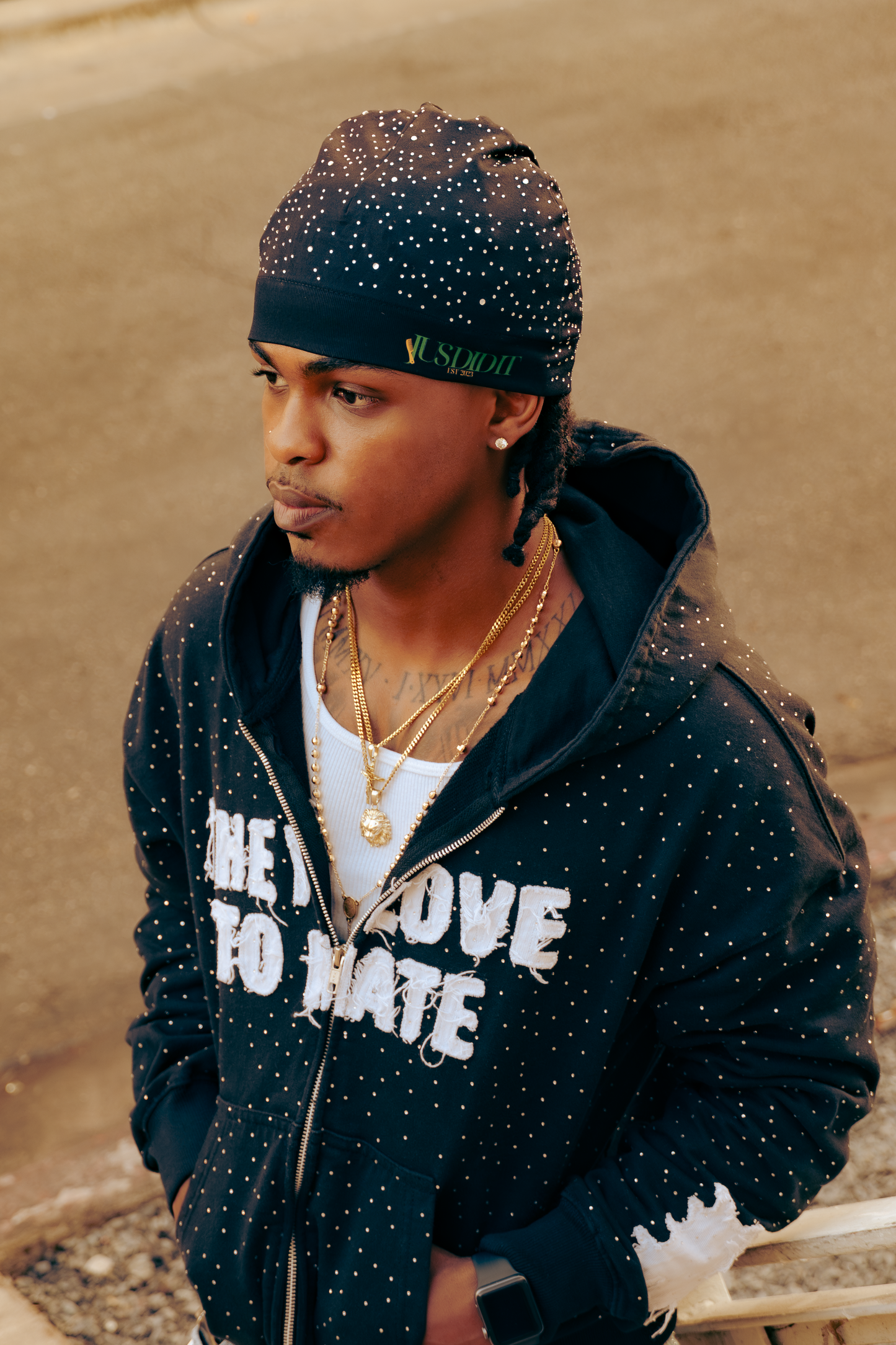 JusDidIt Rhinestone Satin Cap